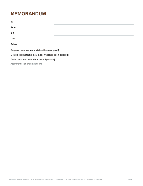 Preview of the first page of Standard memo (DOCX/PDF)