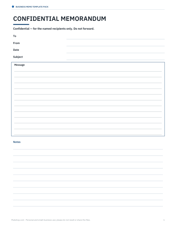 Preview of Printable Confidential Memo Template