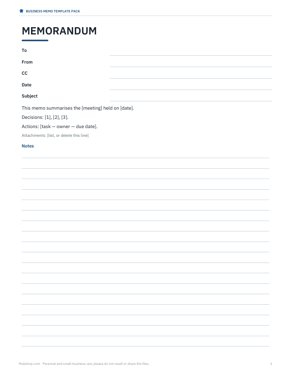 Preview of Meeting Follow-Up Memo Template