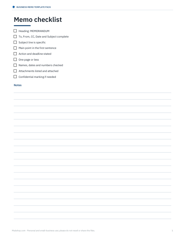 Preview of Printable Memo Checklist